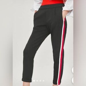 Zara black cuffed pants with Red and White Side Stripes